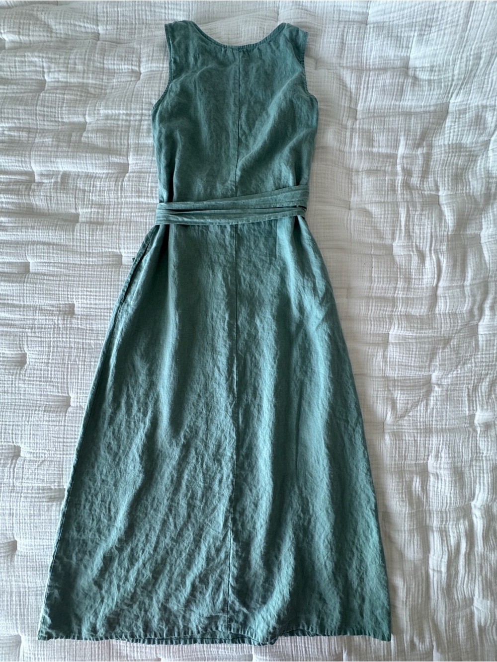 MagicLinen BORACAY Teal Blue Linen Maxi Dress 100% European Flax Pockets XS - Picture 14 of 16